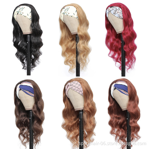Hot Sale Style No Lace Headband Wigs Vendors ,100% 10A Grade Brazilian Raw Human Hair Headband Wigs for Black Women